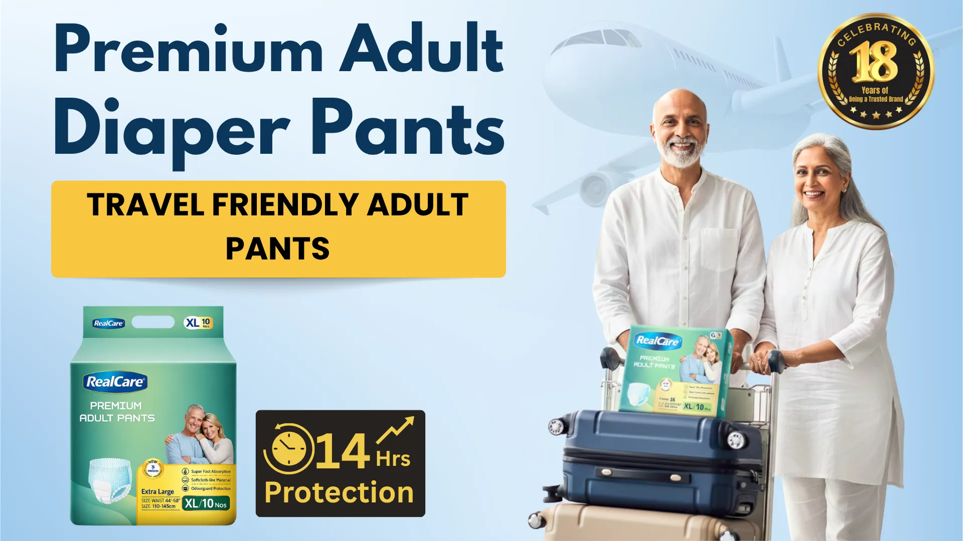 Realcare Premium Adult Diaper Pants | 14 Hrs Protection. Travel Friendly Adult Pants. Breathable Adult Pants. India's Best Premium Adult Pants
