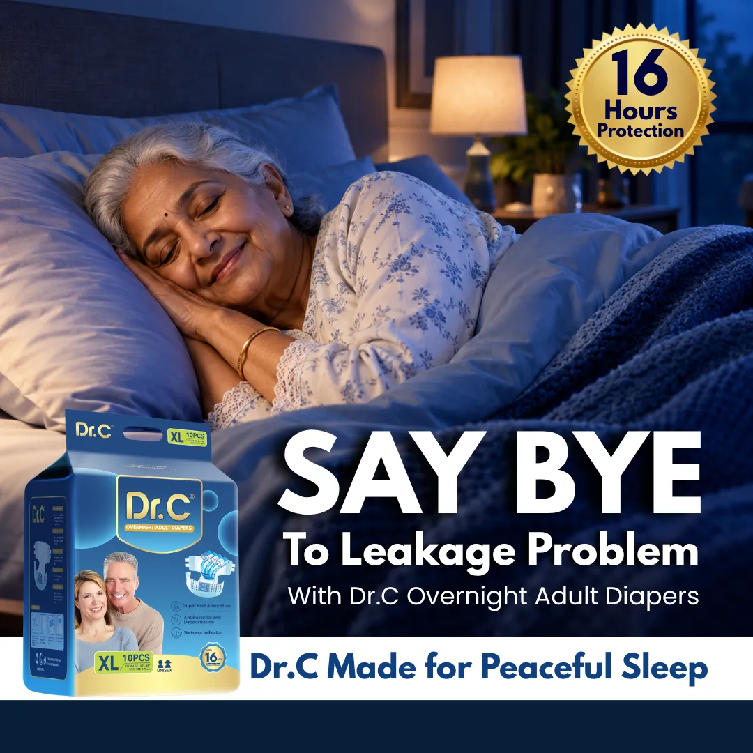 DrC Overnight Adult Diapers_16 Hrs Protection. XL Adult Diapers. Best tape style adult diapers. Overnight Adult Diaper for Men and women. Overnight adult diapers for heavy wetters