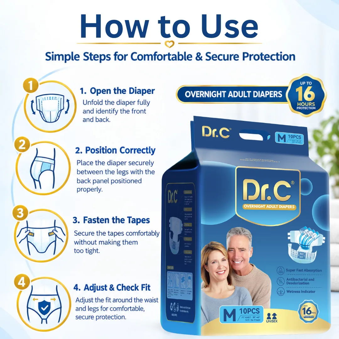 DrC Overnight Adult Diapers_16 Hrs Protection. XL Adult Diapers. Best tape style adult diapers. Overnight Adult Diaper for Men and women. Overnight adult diapers for heavy wetters