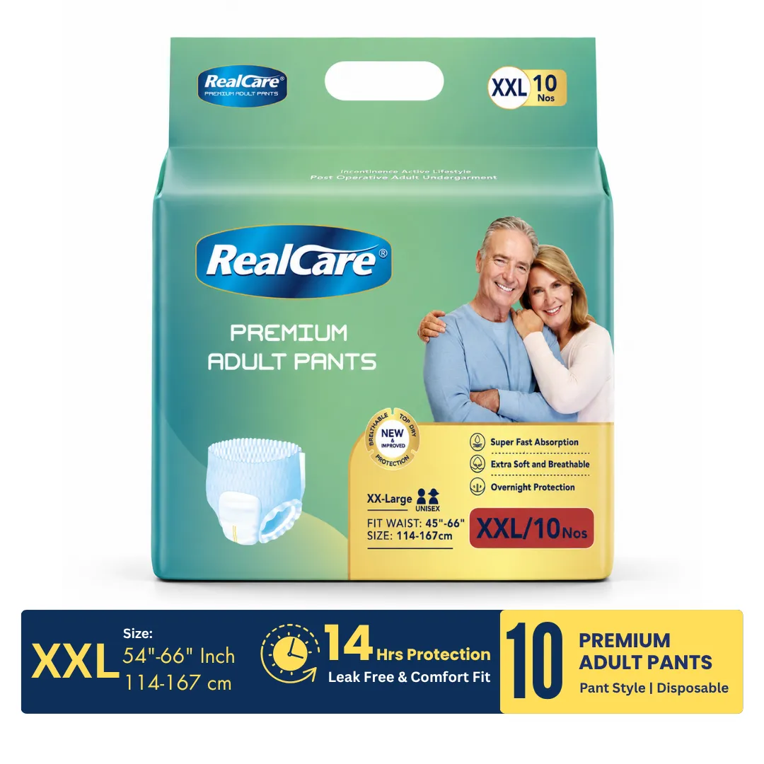 Realcare Premium Adult Diaper Pants | 14 Hrs Protection. Travel Friendly Adult Pants. Breathable Adult Pants. India's Best Premium Adult Pants