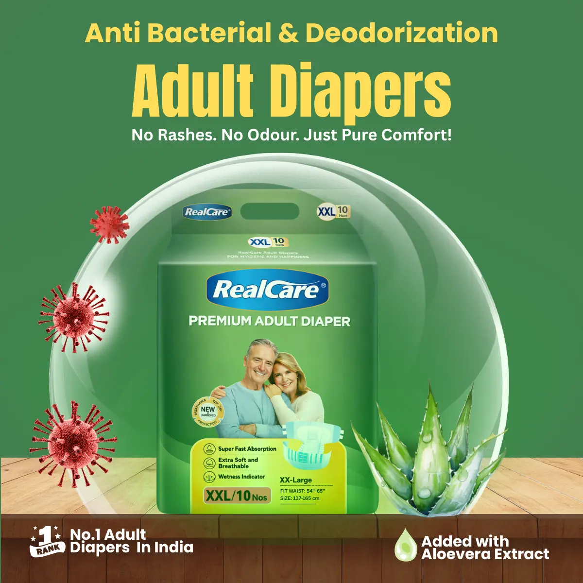 Realcare Premium Adult Diaper. 14 Hrs Protection. Anti bacterial deodorization