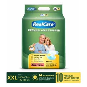 Realcare Premium Adult Diapers. 14 Hrs Adult Diapers. Breathable Adult Diapers. Skin Friendly Adult Diapers. Premium Tape Style Adult Diapers. Medium Size Adult Diapers