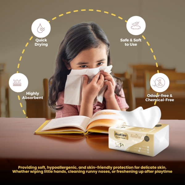 Realcare Natural 3Ply Facial Tissues | Extra Strong, Soft & Refreshing Multipurpose Tissues - Image 5