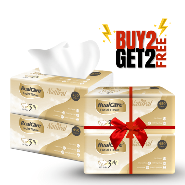 Realcare Natural 3Ply Facial Tissues | Extra Strong, Soft & Refreshing Multipurpose Tissues